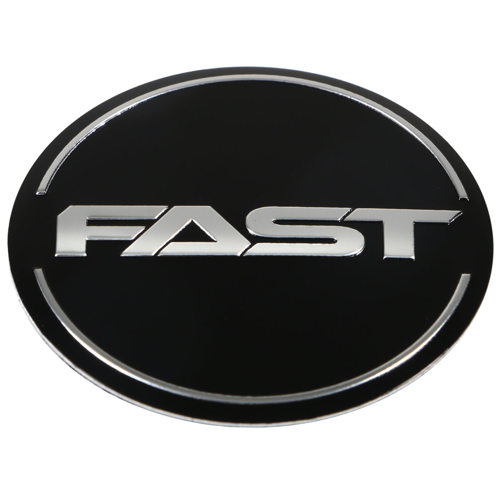 Black Emblem With Brushed Aluminum (FAST) Stroke Logo - Flat - EM-500FBVF