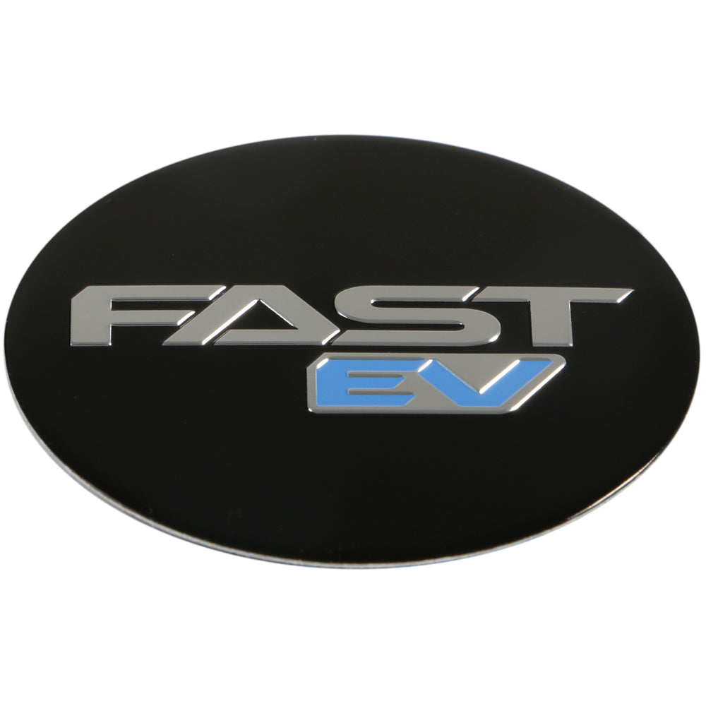 Black Emblem With Brushed Aluminum (FAST)- Blue (EV) Logo - Flat - EM-505FBVFEV