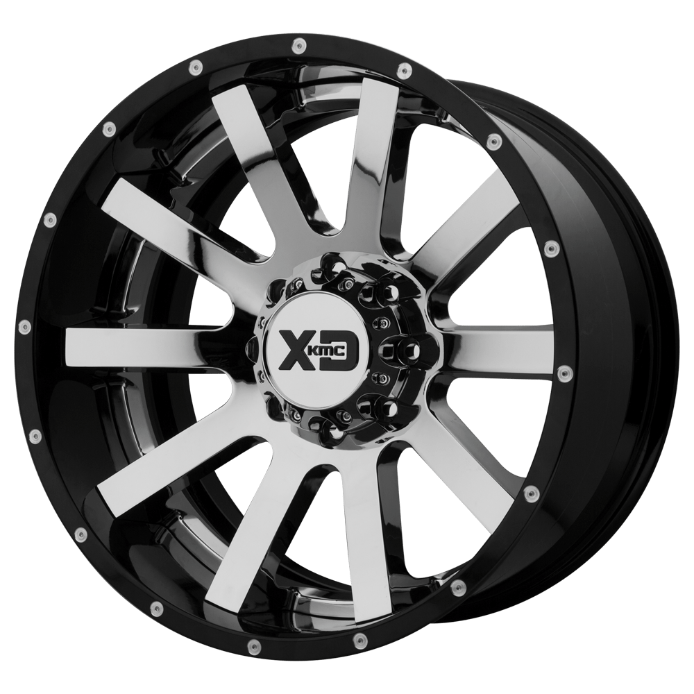 XD XD200 Heist 22x10 8x180 -18 124.2 Chrome Center Gloss Black Milled Lip