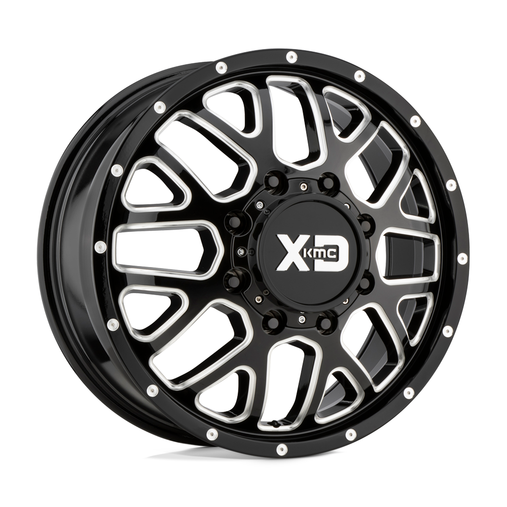 XD WHEELS XD843 GRENADE DUALLY 20X8.25 8X210 127 154.3 GLOSS BLACK MILLED - FRONT