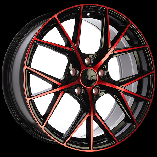 DAI Wheels A-Spec 16x7.0 5x114.3 40 67.1mm Gloss Black - Machined Face - Red Face