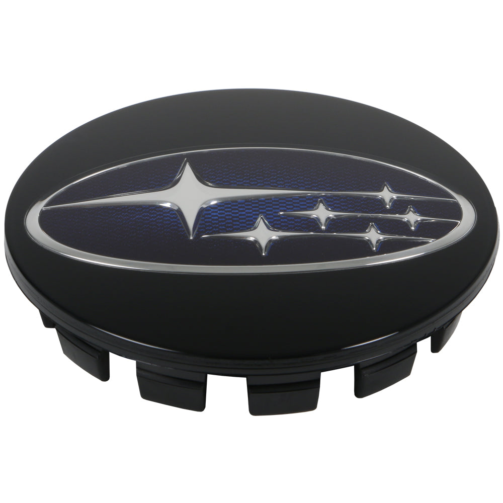 OEM Subaru Cap- Black- Chrome Ring With Blue Logo