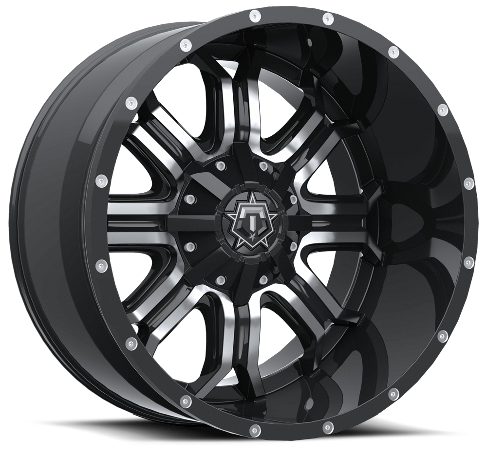 TIS WHEELS 535MB 18X9 +18 6X135 / 6X139.7 GLOSS BLACK WITH MACHINED FACE AND CHROME T-STAR CAP