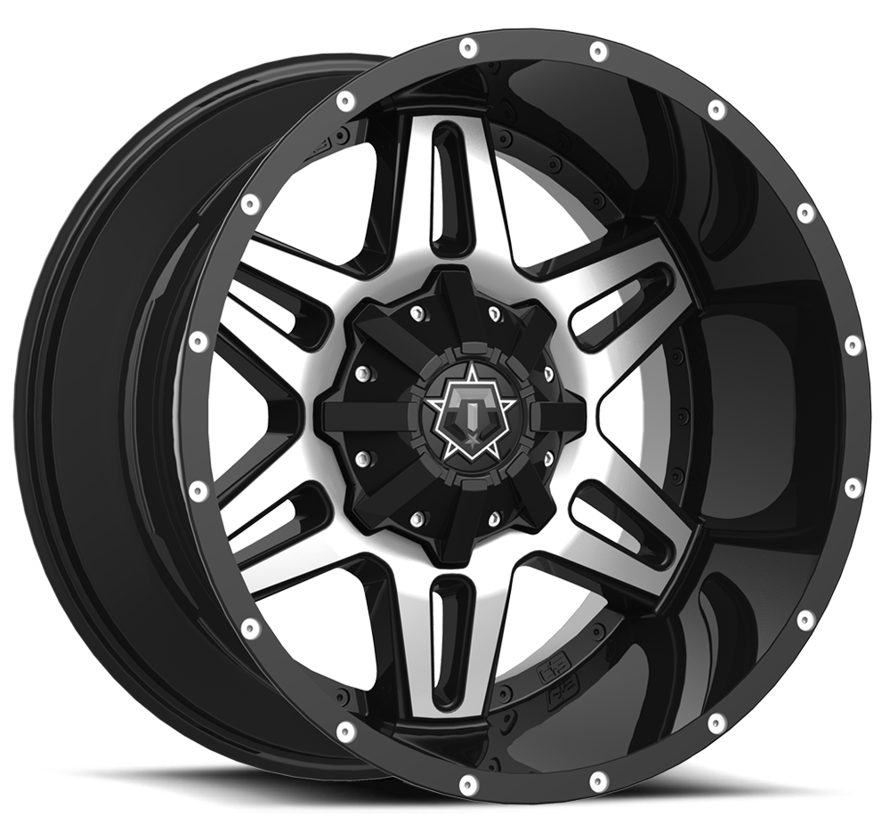 TIS WHEELS 538MB 17X9 -12 6X135 / 6X139.7 GLOSS BLACK WITH MIRROR MACHINED FACE AND CHROME T-STAR CAP