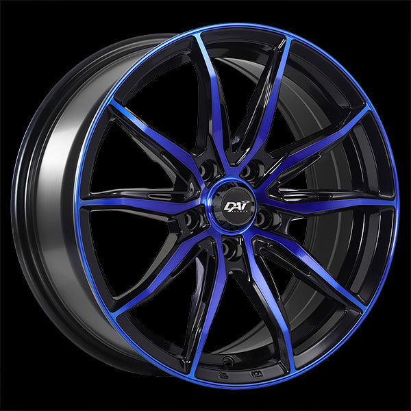 DAI WHEELS FRANTIC 15X6.5 4X100 38 73.1 GLOSS BLACK WITH MACHINED FACE - BLUE FACE - TheWheelShop.ca
