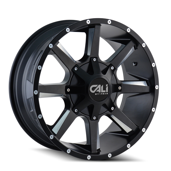 CALI OFF-ROAD BUSTED 9100 22x12 8x180  -44 124.1 SATIN BLACK/MILLED SPOKES - TheWheelShop.ca