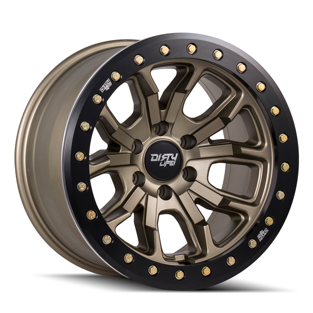 DIRTY LIFE DT-1 9303 17x9 5x114.3  -12 72.6 MATTE GOLD/BLACK SIMULATED RING - TheWheelShop.ca