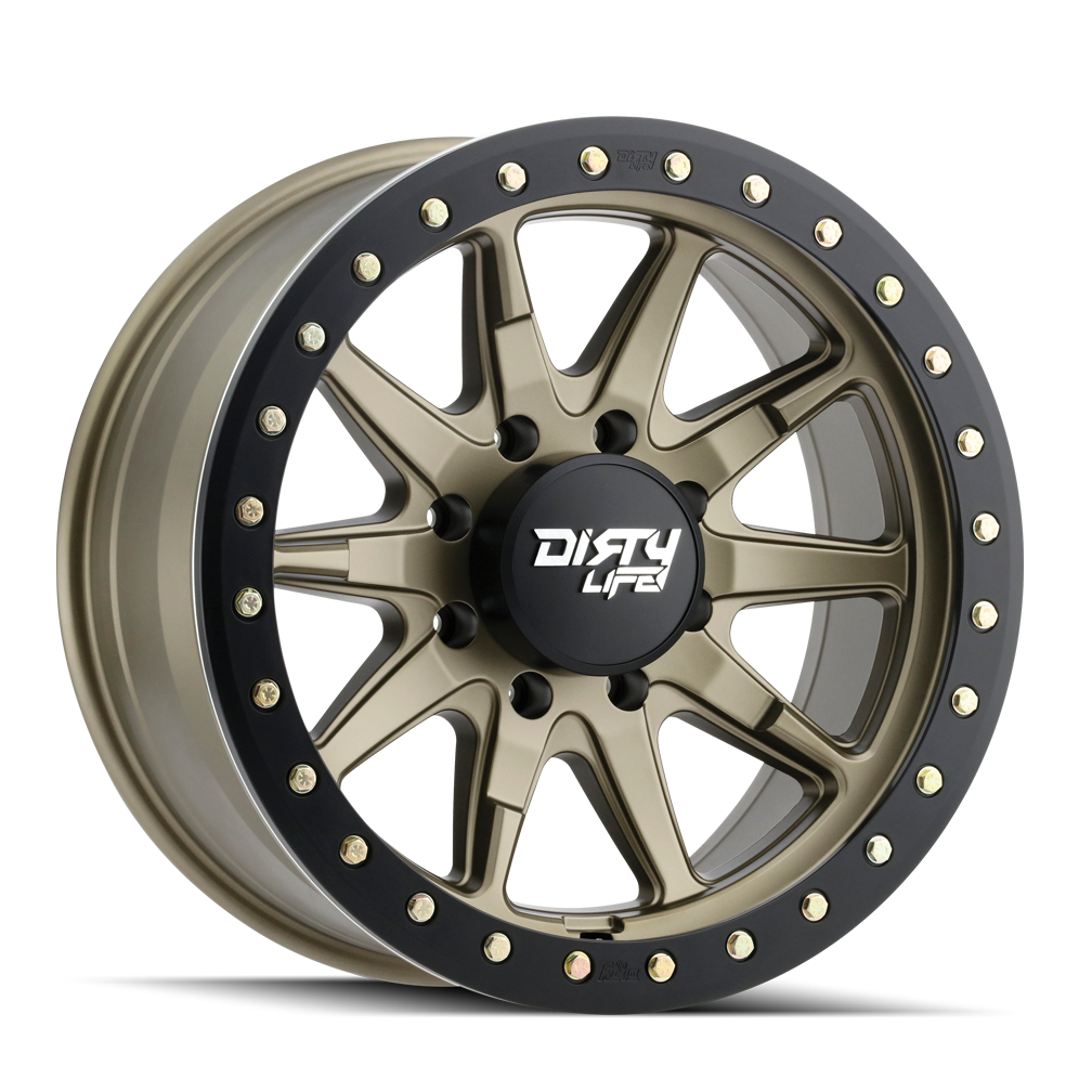 DIRTY LIFE DT-2 9304 17x9 6x139.7  -12 106 SATIN GOLD W/SIMULATED BEADLOCK RING - TheWheelShop.ca