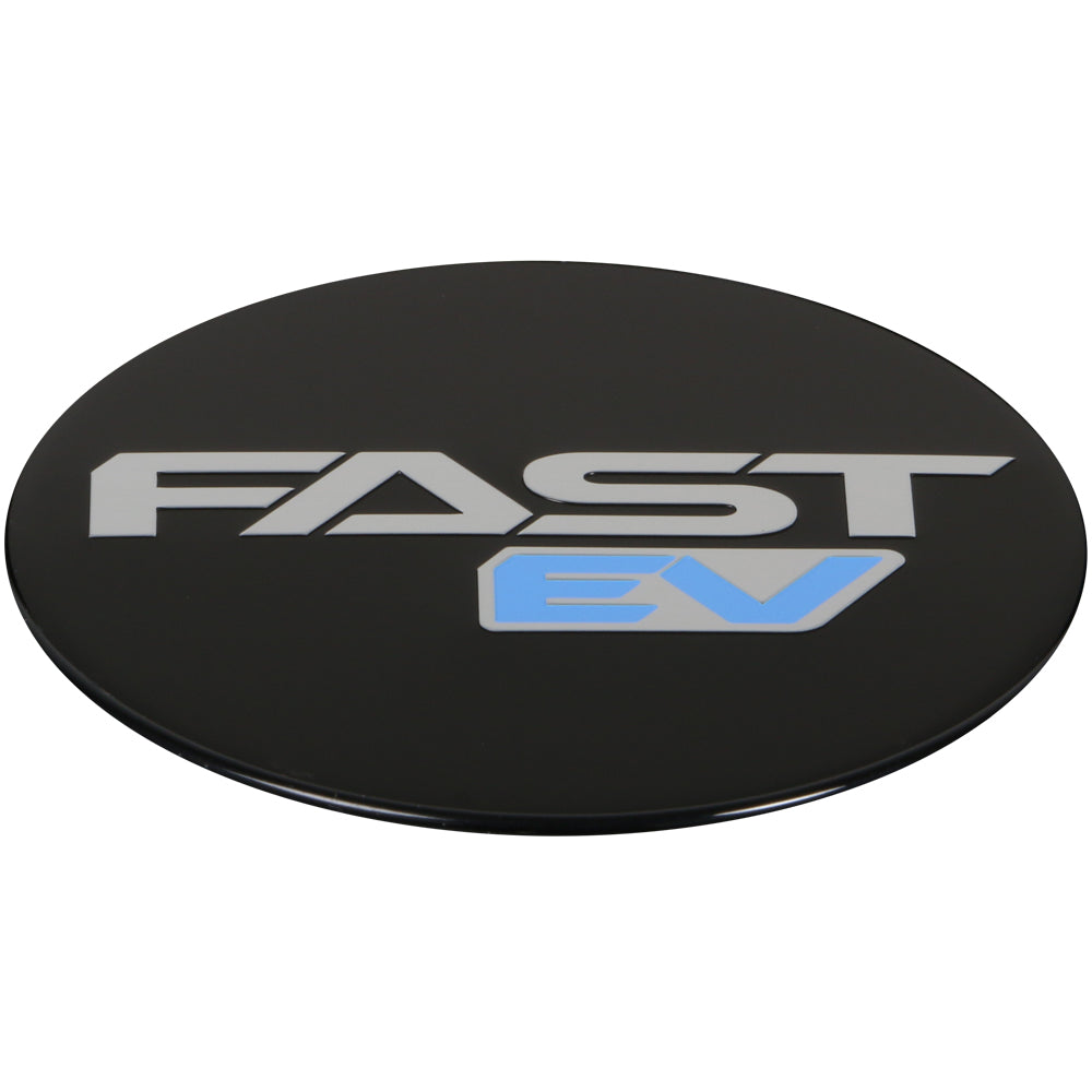 Black Emblem With Brushed Aluminum (FAST)- Blue (EV) Logo - Flat