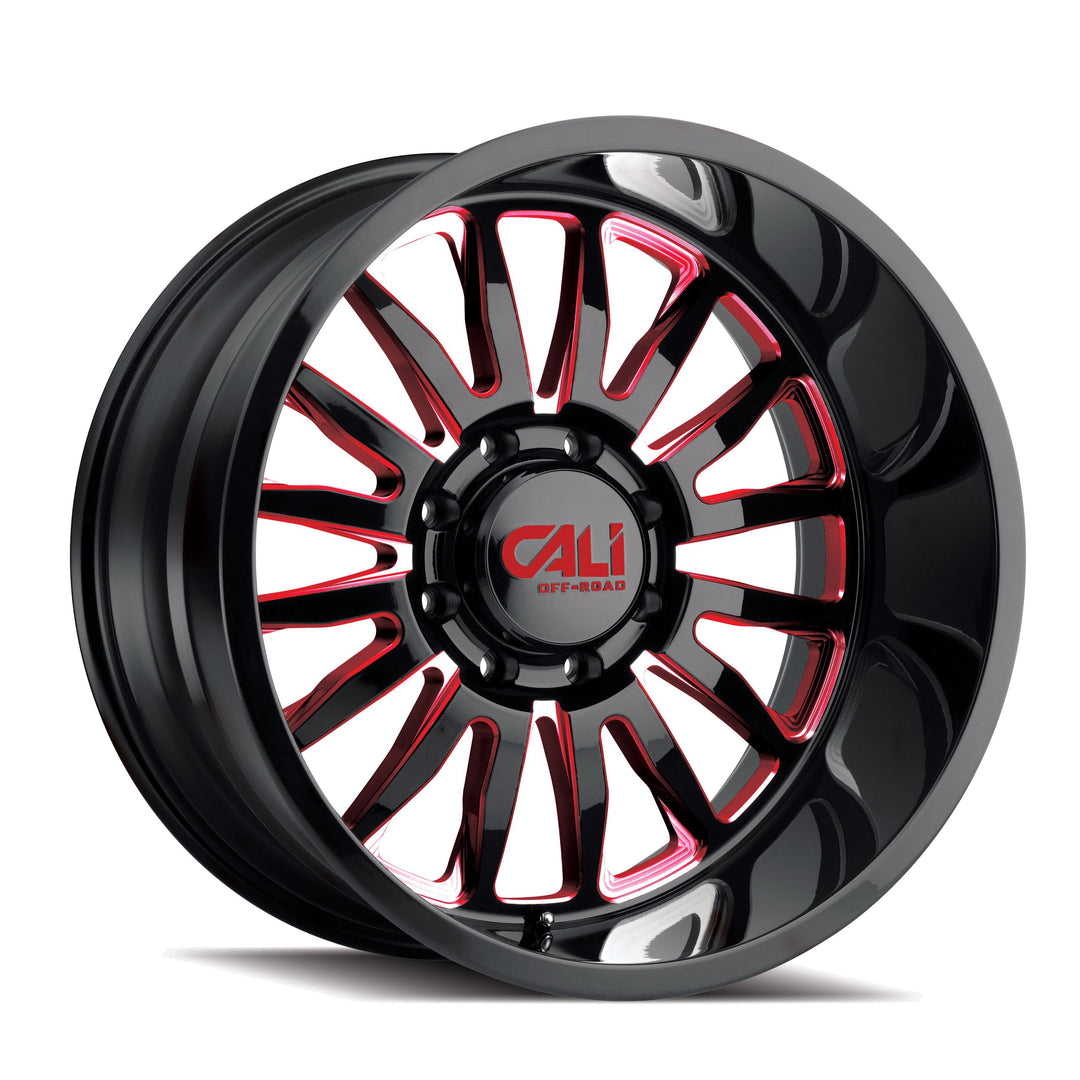 CALI OFF-ROAD SUMMIT 9110 24x14 6x135  -76 87.1 GLOSS BLACK/RED MILLED SPOKES - TheWheelShop.ca