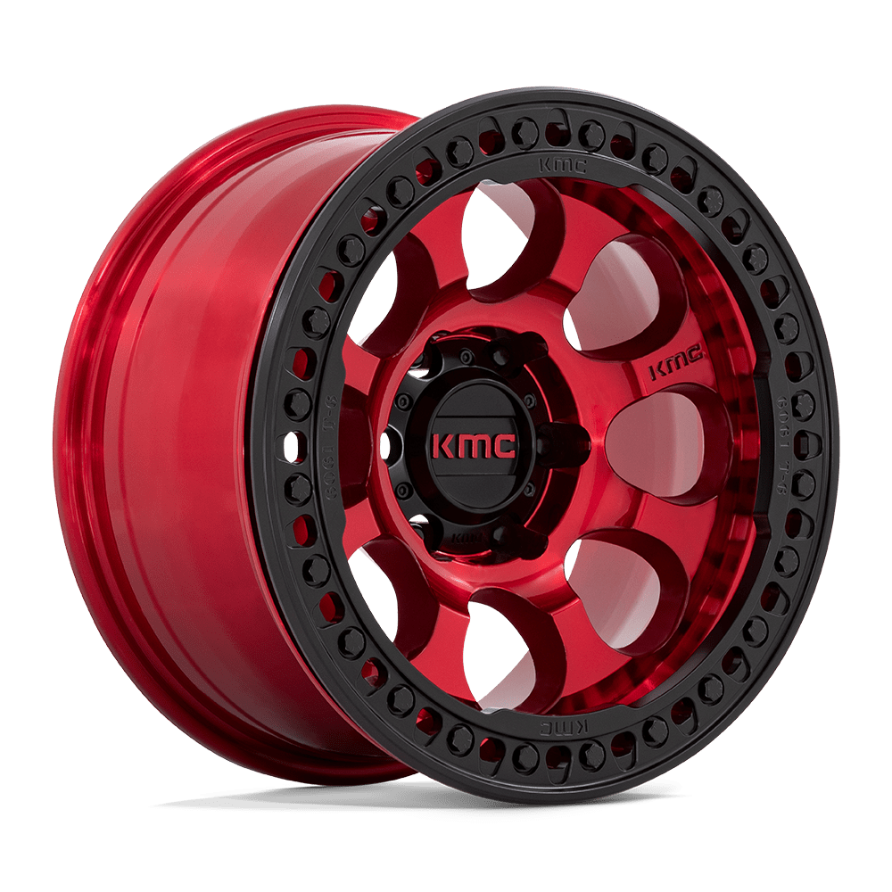 KMC KM237 Riot Beadlock 17x9 6x139.7 -38 108 Candy Red With Black Ring