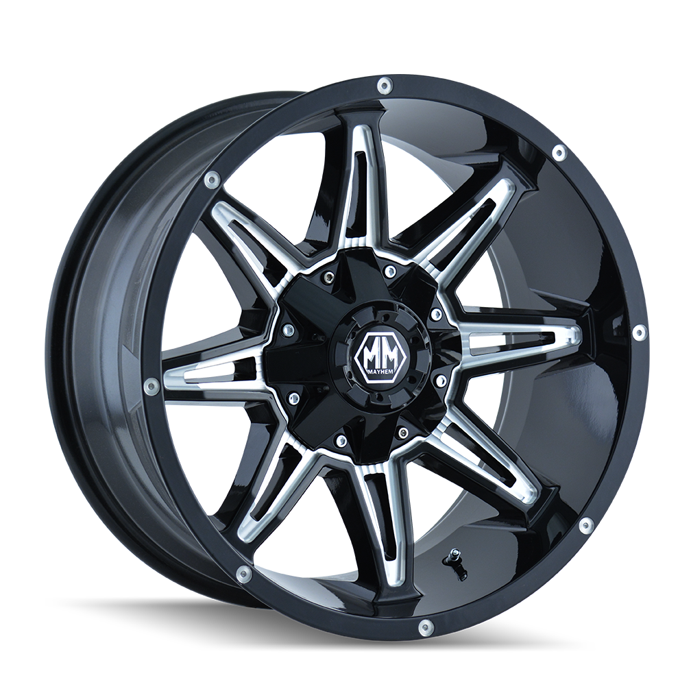 MAYHEM RAMPAGE 8090 18x9 8x180  18 124.1 BLACK/MILLED SPOKES - TheWheelShop.ca