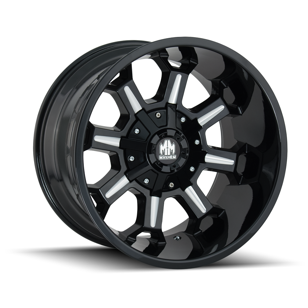 MAYHEM COMBAT 8105 18x9 5x114.3 5x127 -12 87 GLOSS BLACK/MILLED SPOKES - TheWheelShop.ca