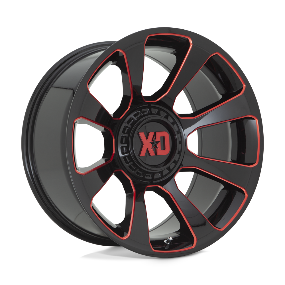 XD WHEELS XD854 REACTOR 20X10 6X135 / 6X139.7 -18 106.1 GLOSS BLACK MILLED WITH RED TINT