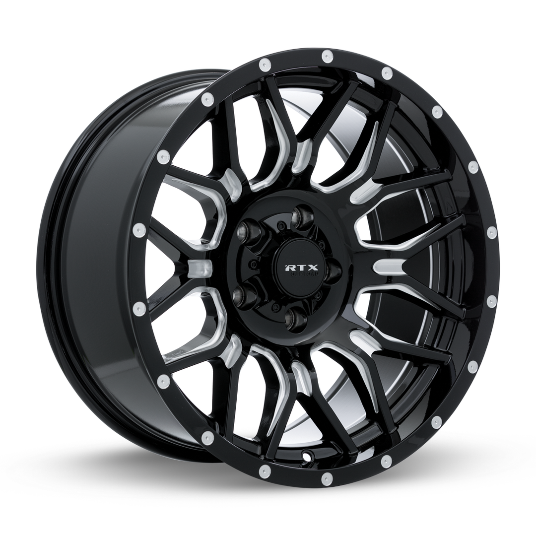 RTX Offroad Claw 18x9 5x139.7 -12 78.1 Gloss Black Milled with Rivets
