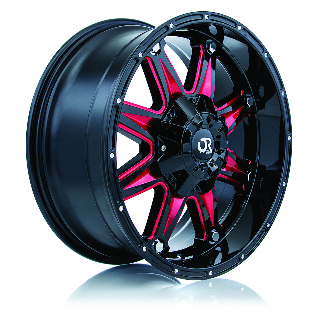 RTX SPINE 18X9 6X135 / 6X139.7 10 87.1 BLACK WITH MILLED RED SPOKES - TheWheelShop.ca