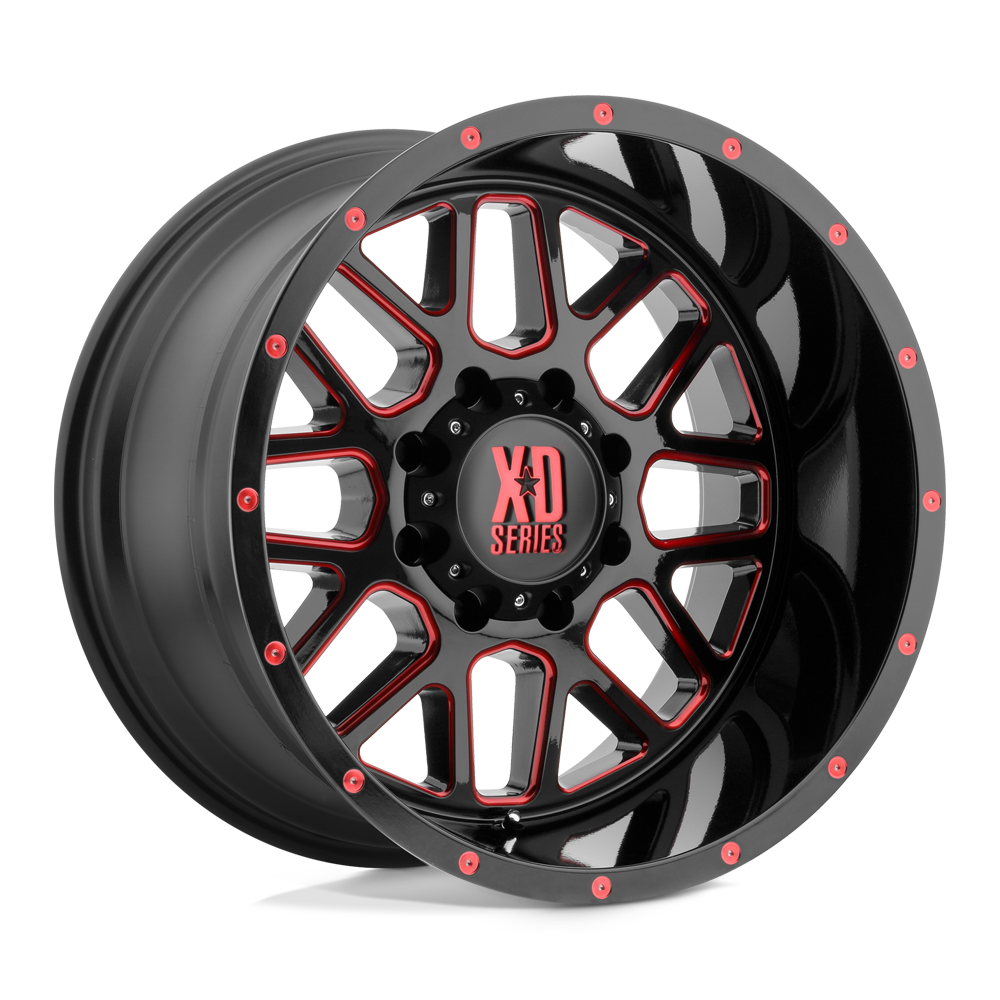 XD WHEELS XD820 GRENADE 20X10 8X170 -24 125.1 SATIN  BLACK MILLED WITH RED CLEAR COAT