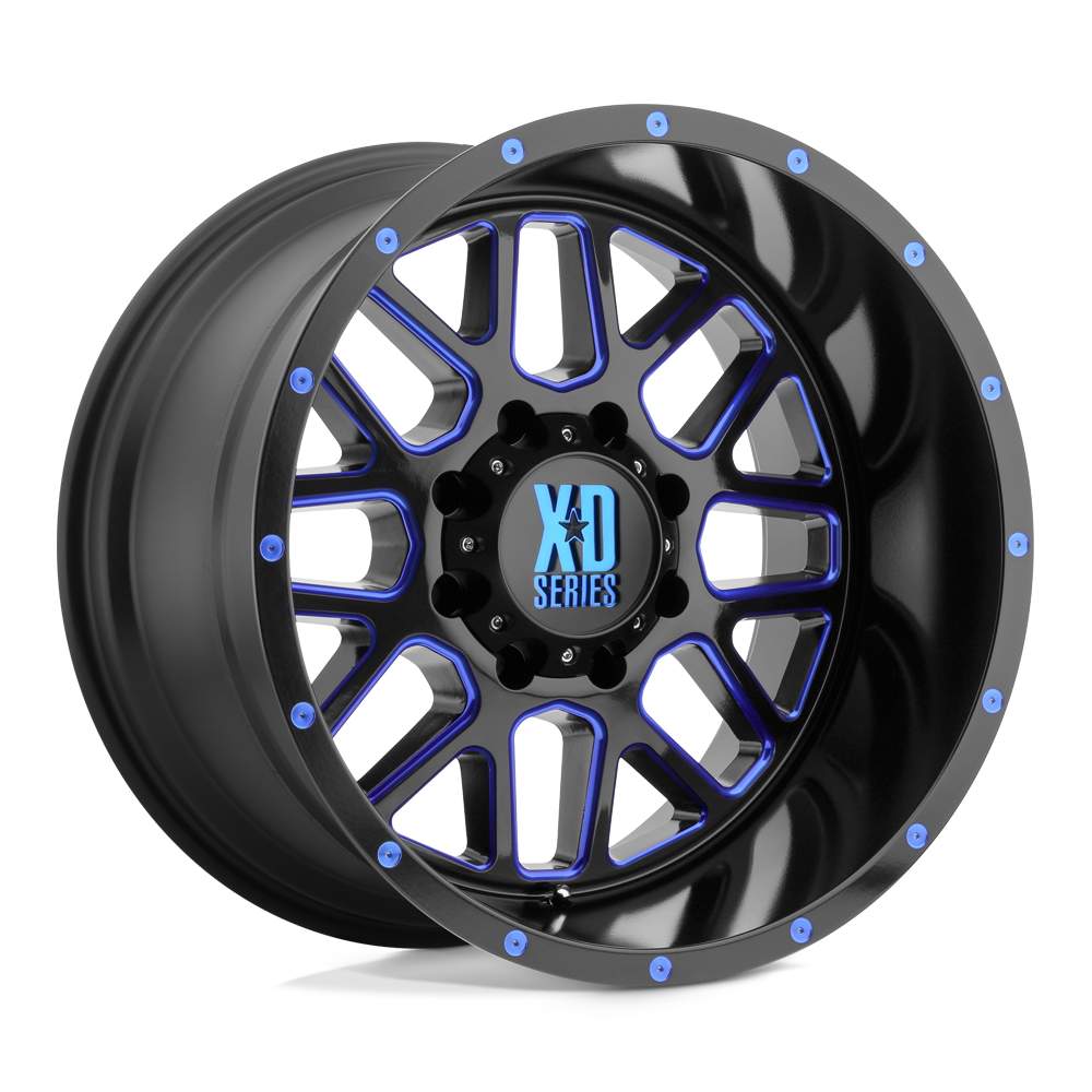 XD WHEELS XD820 GRENADE 18X9 5X127 -12 78.1 SATIN  BLACK MILLED WITH BLUE CLEAR COAT