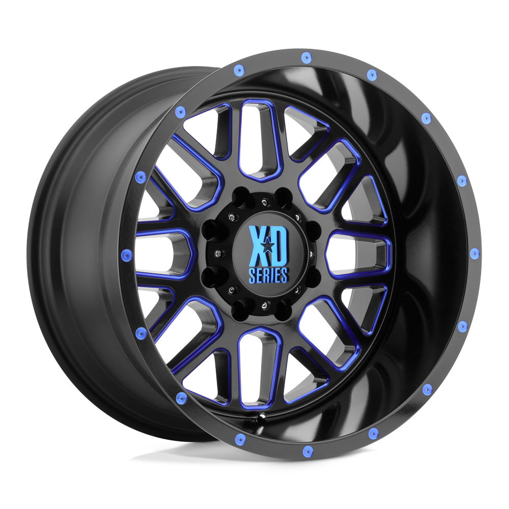 XD WHEELS XD820 GRENADE 20X9 6X139.7 18 106.1 SATIN  BLACK MILLED WITH BLUE CLEAR COAT