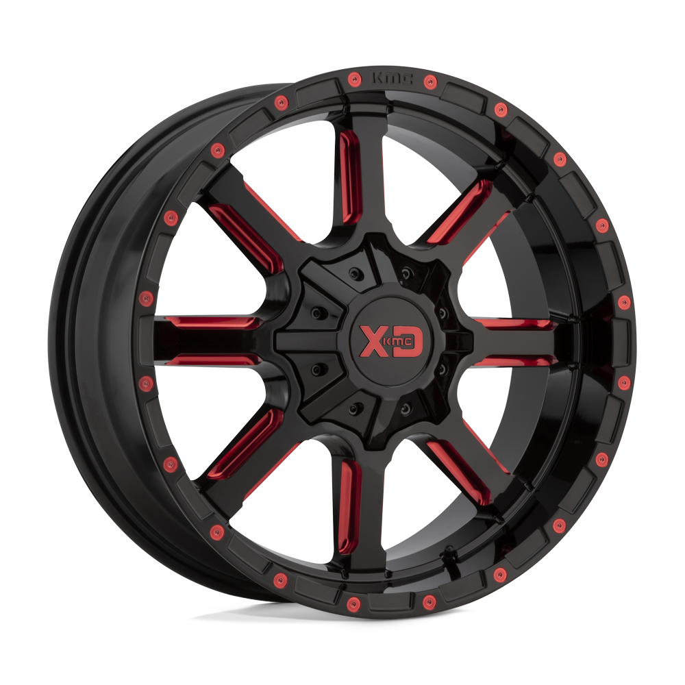 XD WHEELS XD838 MAMMOTH 20X10 5X127 / 5X139.7 -18 78.1 GLOSS BLACK MILLED WITH RED TINT CLEAR COAT