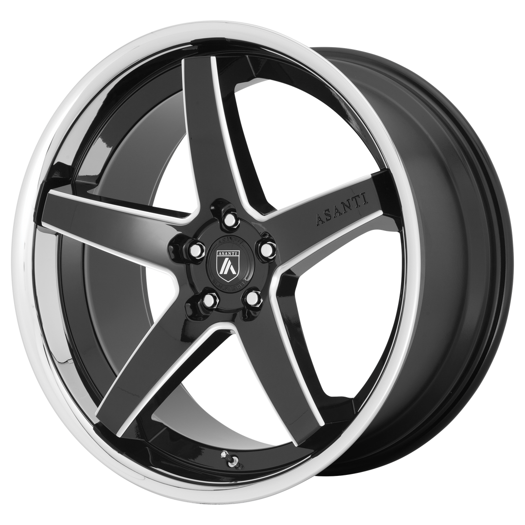 ASANTI WHEELS BLACK LABEL ABL31 REGAL 20X10.5 5X114.3 38 72.56 GLOSS BLACK MILLED WITH CHROME LIP