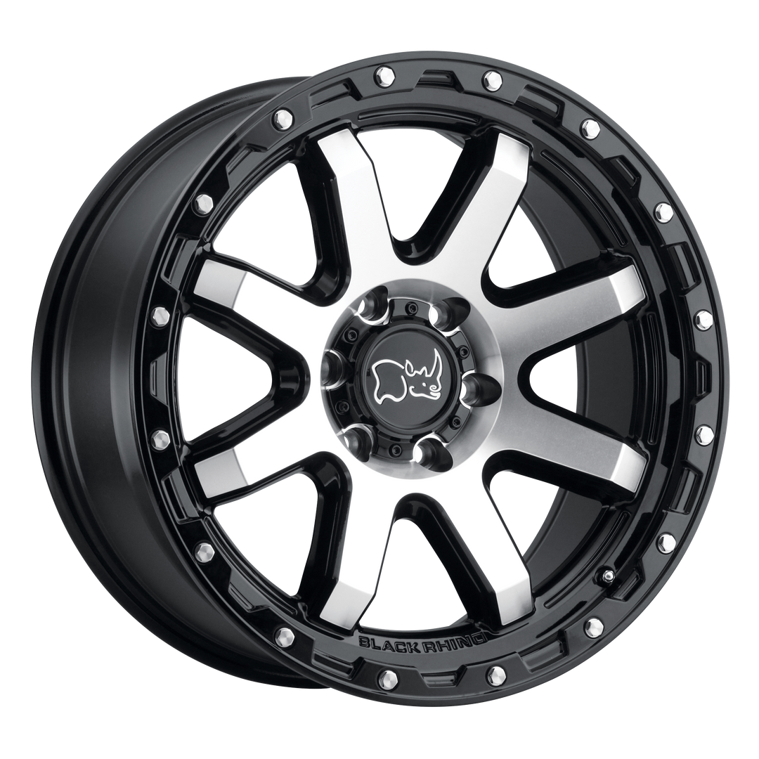 BLACK RHINO COYOTE 18X9 8X165.1 6 122.4 GLOSS BLACK W/ MACHINED FACE & STAINLESS BOLTS