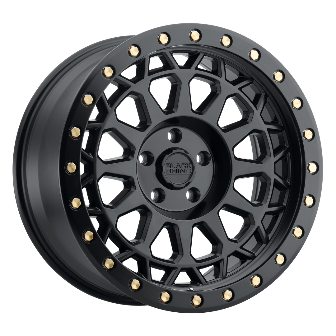 BLACK RHINO PRIMM 17X8.5 5X114.3 -38 71.5 MATTE BLACK W/ BRASS BOLTS