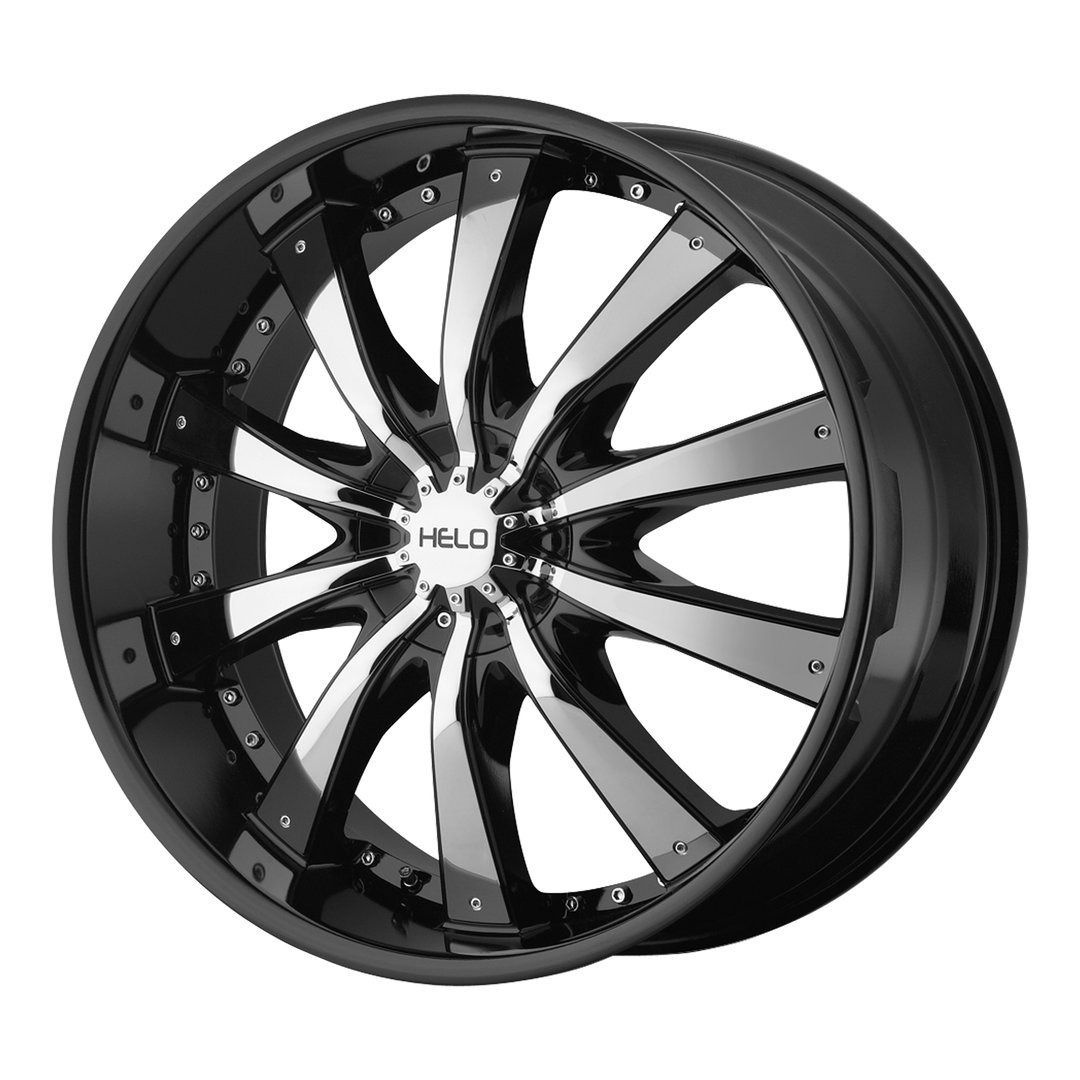 HELO HE875 20X8.5 6X132 / 6X139.7 38 78.1 GLOSS BLACK WITH REMOVABLE CHROME  ACCENTS