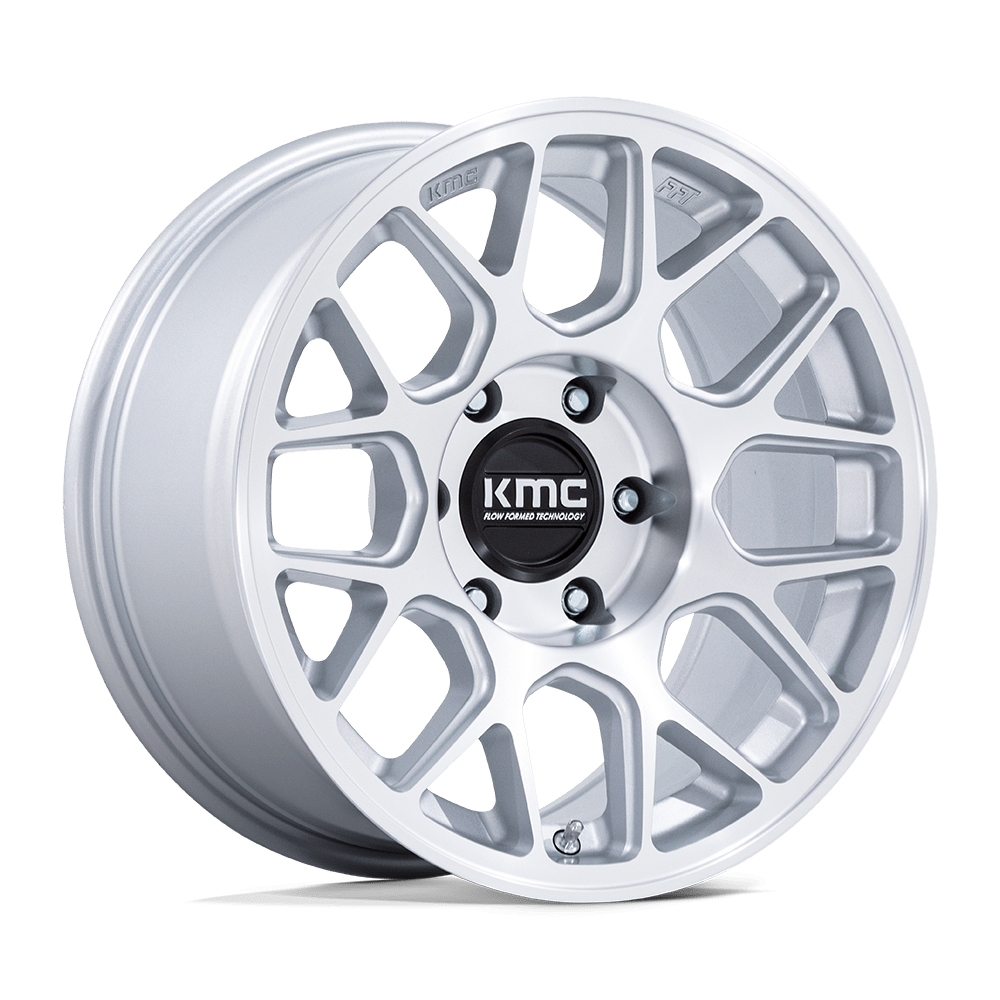 KMC Km730 Hatchet 17x8.5 6x120 -10 66.9 Gloss Silver W/ Machined Face