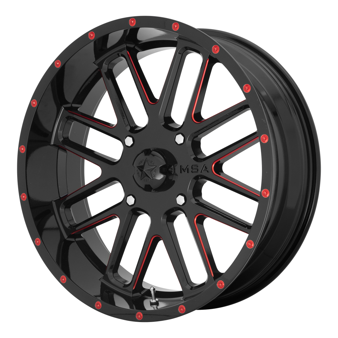MSA Offroad Wheels M35 Bandit 22x7 4x137 0 112.1 Gloss Black Milled With Red Tint