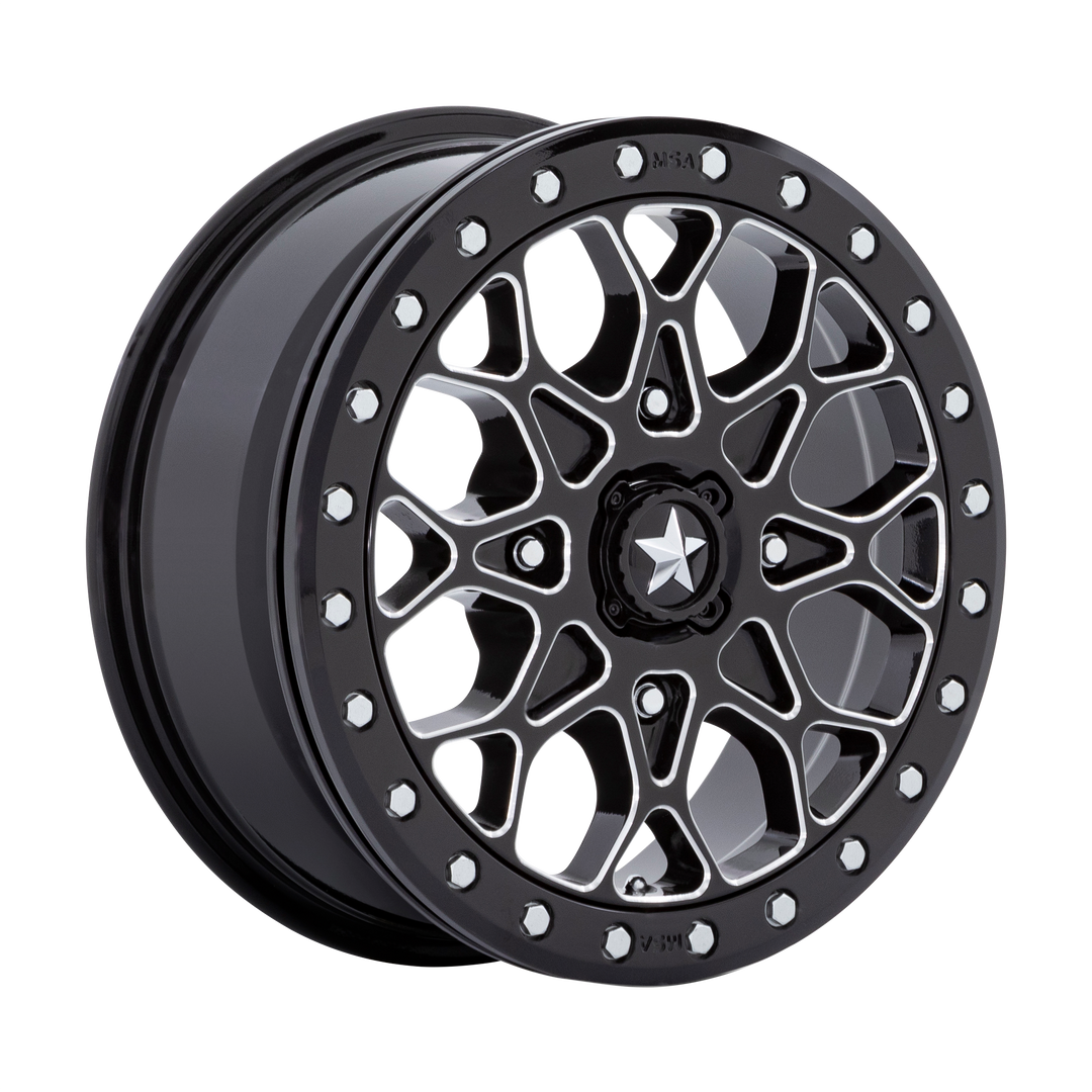 MSA Offroad Wheels M48 Portal Beadlock 15x6 4x156 38 115.1 Gloss Black Milled With Gloss Black Ring