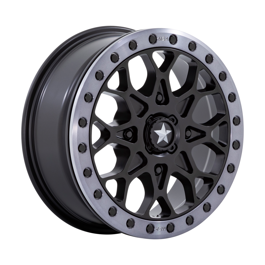 MSA Offroad Wheels M48 Portal Beadlock 15x6 4x110 38 115.1 Satin Black With Gray Tint Ring