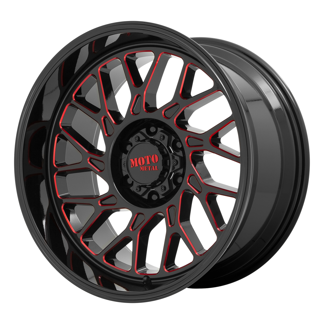 MOTO METAL MO805 20X10 6X135 -18 87.1 GLOSS BLACK MILLED WITH RED TINT