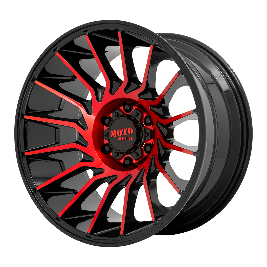 MOTO METAL MO807 20X10 6X135 -18 87.1 GLOSS BLACK MACHINED WITH RED TINT