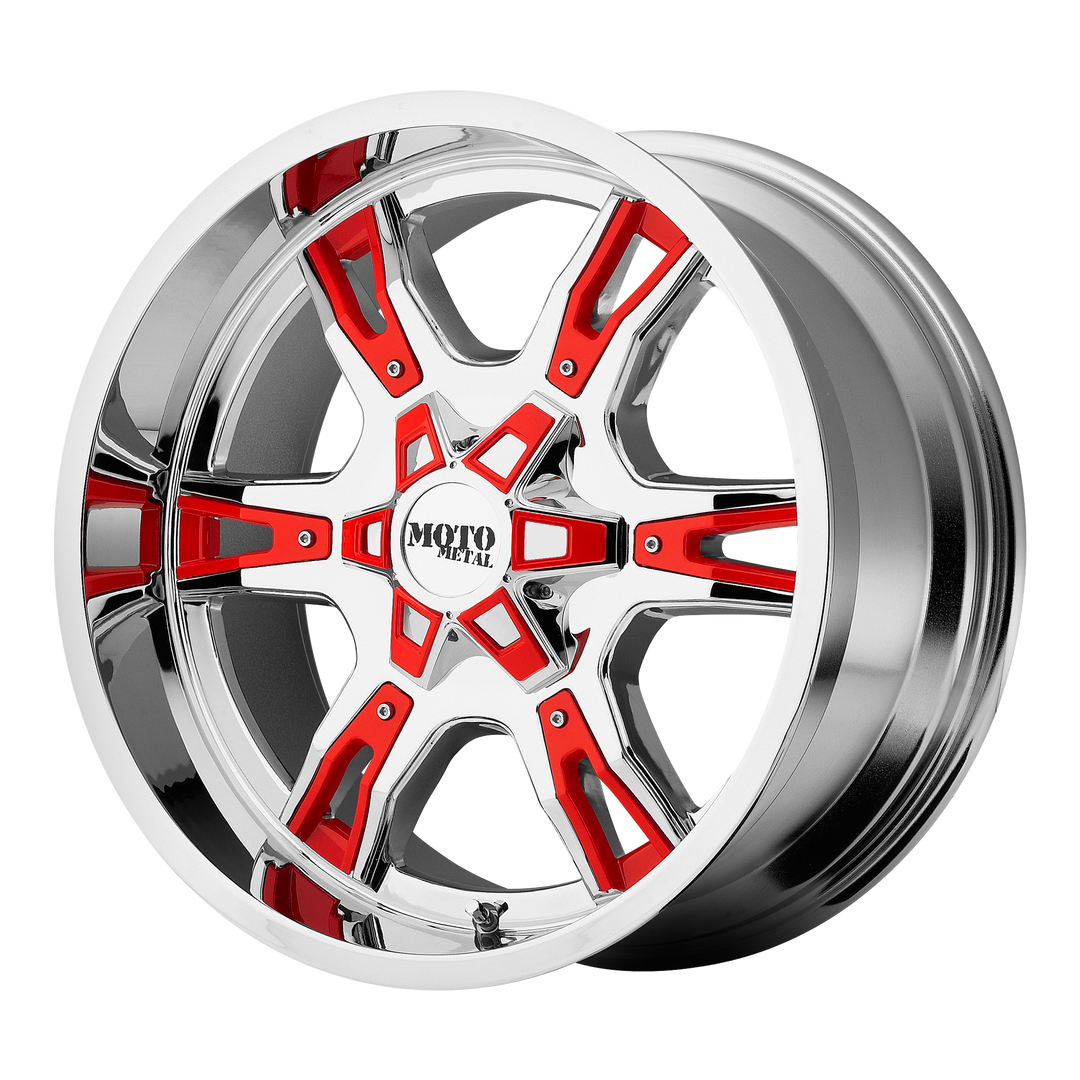 MOTO METAL MO969 18X10 5X150 -24 110.1 CHROME WITH RED AND BLACK ACCENTS