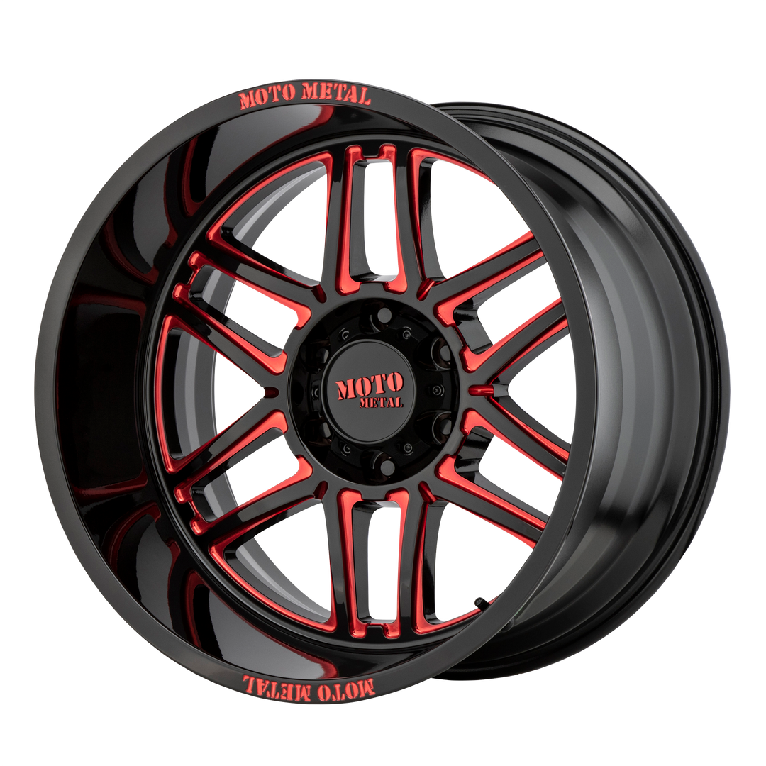 MOTO METAL MO992 FOLSOM 20X10 6X139.7 -18 106.1 GLOSS BLACK MILLED WITH RED TINT