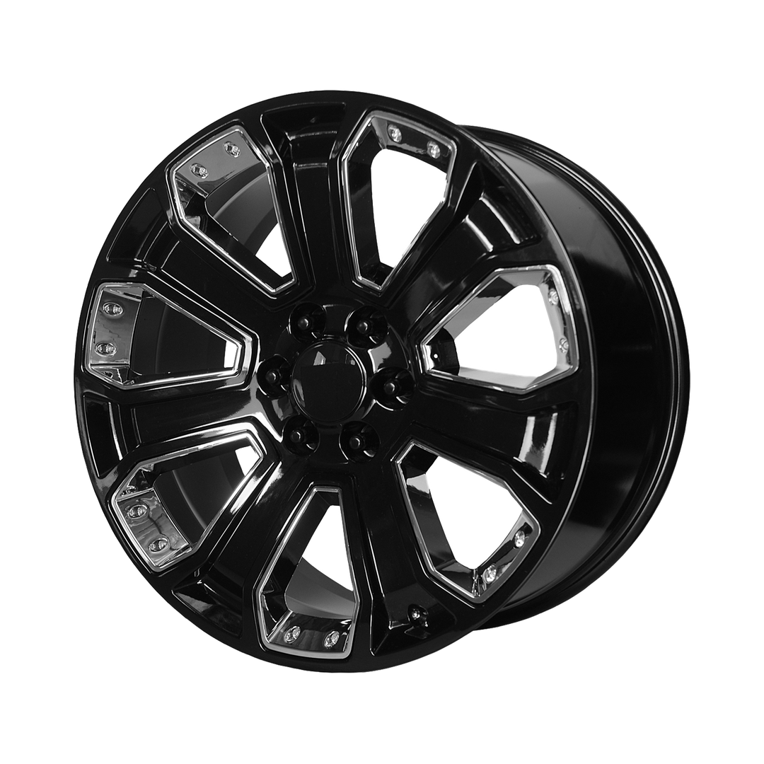 PERFORMANCE REPLICAS PR113 22X9 6X139.7 24 78.1 GLOSS BLACK WITH CHROME ACCENTS