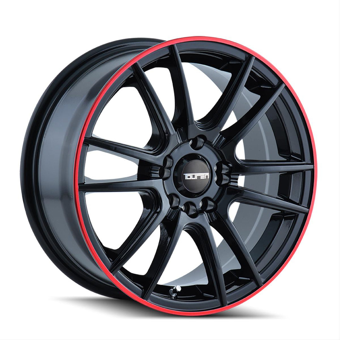 Touren TR77 3277 16x7 4x108 5x108 40 72.62 Gloss Black With Red Ring